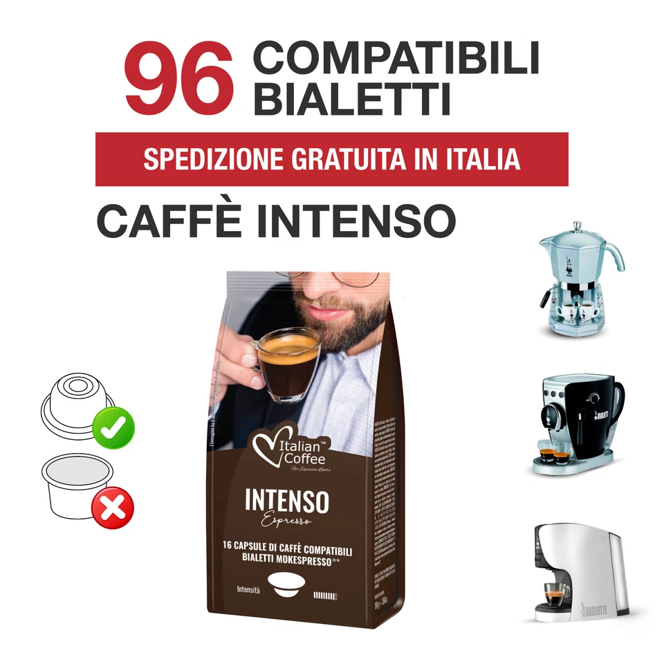 96 Capsule caffè Intenso Italian Coffee compatibili Bialetti Mokespresso