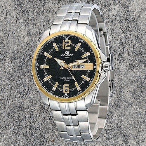 Casio EF131D-1A9 Mens EDIFICE Gold Analog 2 Tone Watch Stainless Steel Band 100M - Afbeelding 3 van 4