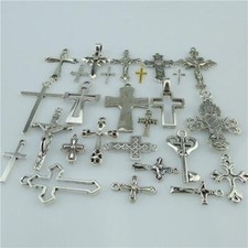 25* MIX Cross Pendant Vintage Antique Silver Tone Alloy Faith Religious Charm E