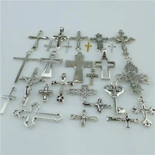 25* MIX Cross Pendant Vintage Antique Silver Tone Alloy Faith Religious Charm E
