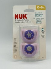 2 Pack NUK Silicone Pacifiers 0-6 Mths Pink Purple Breast Like Orthodontic