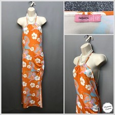 Fashion Us Orange Floral Backless High Slit Dress UK 12 EUR 40 US 8 Stretchy