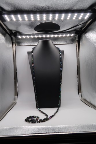 Vtg Single Strand Opera Flapper Length Acrylic Aurora Bead Necklace Iridescent - Picture 4 of 6