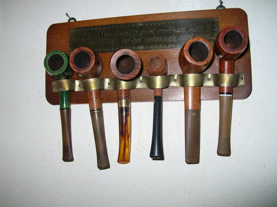 porte pipe flamand en bois et laiton pour 6 pipes à accrocher inscription occas - Photo 3/3