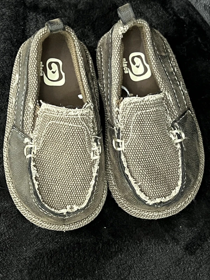 Place Toddler Boys size 4 brown Canvas Flat Cushion Insole Loafers Cute - Image 3 of 4