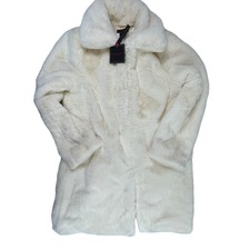 New Christian Siriano Faux Fur Coat Women Size Large Cream Plush Jacket