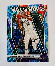 Giannis Antetokounmpo 2020-21 Panini Mosaic Will to Win Insert Blue Prizm /99