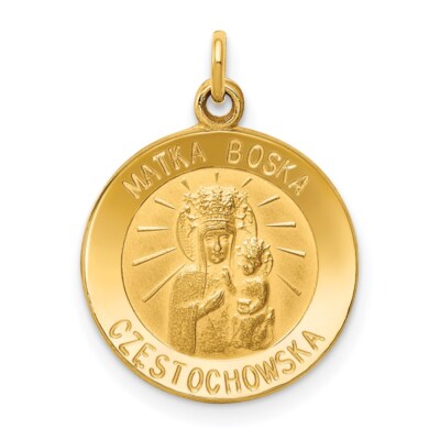 Echt 14K Gelbgold Matka Boska Medaille Charm; Damen & Herren