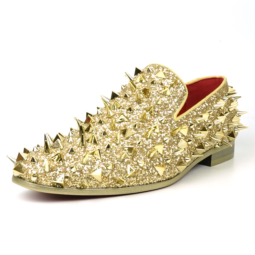 FI-7517 Gold Glitter Gold Spikes Slip on Loafer Fiesso by 