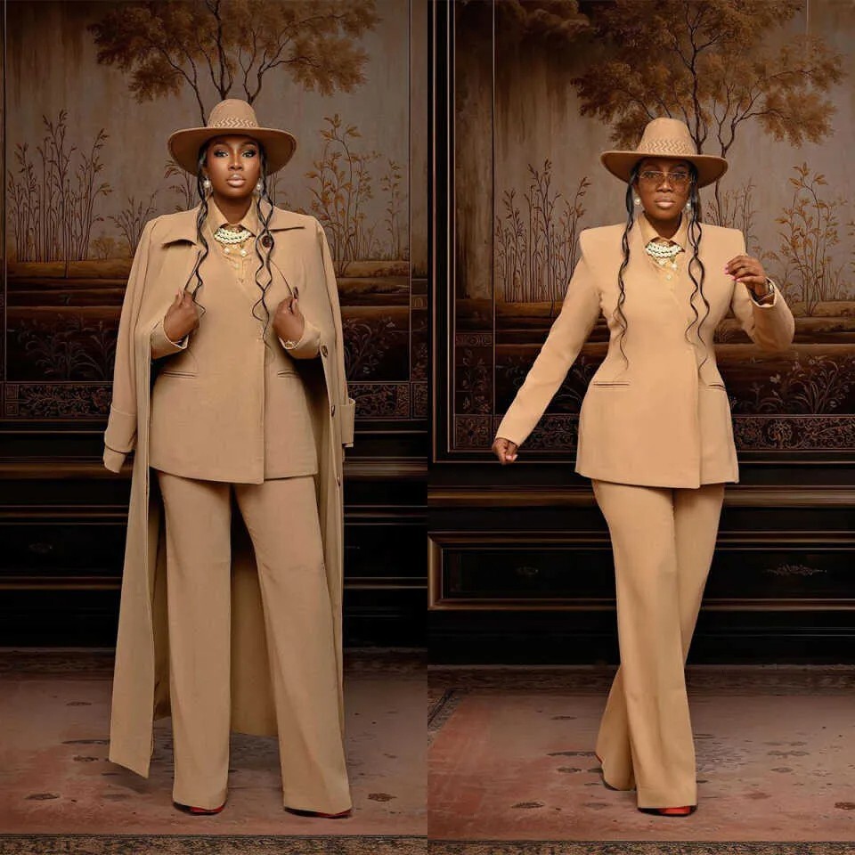 Vintage Brown Women's Suits Plus Size Formal Office Lady Work Wear Loose 3Pieces
