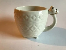 OPAL HOUSE ~ 3-D "LLAMA"  FOOTED MUG ~ WHITE STONEWARE WITH GOLD TRIM ~12 OZ.  