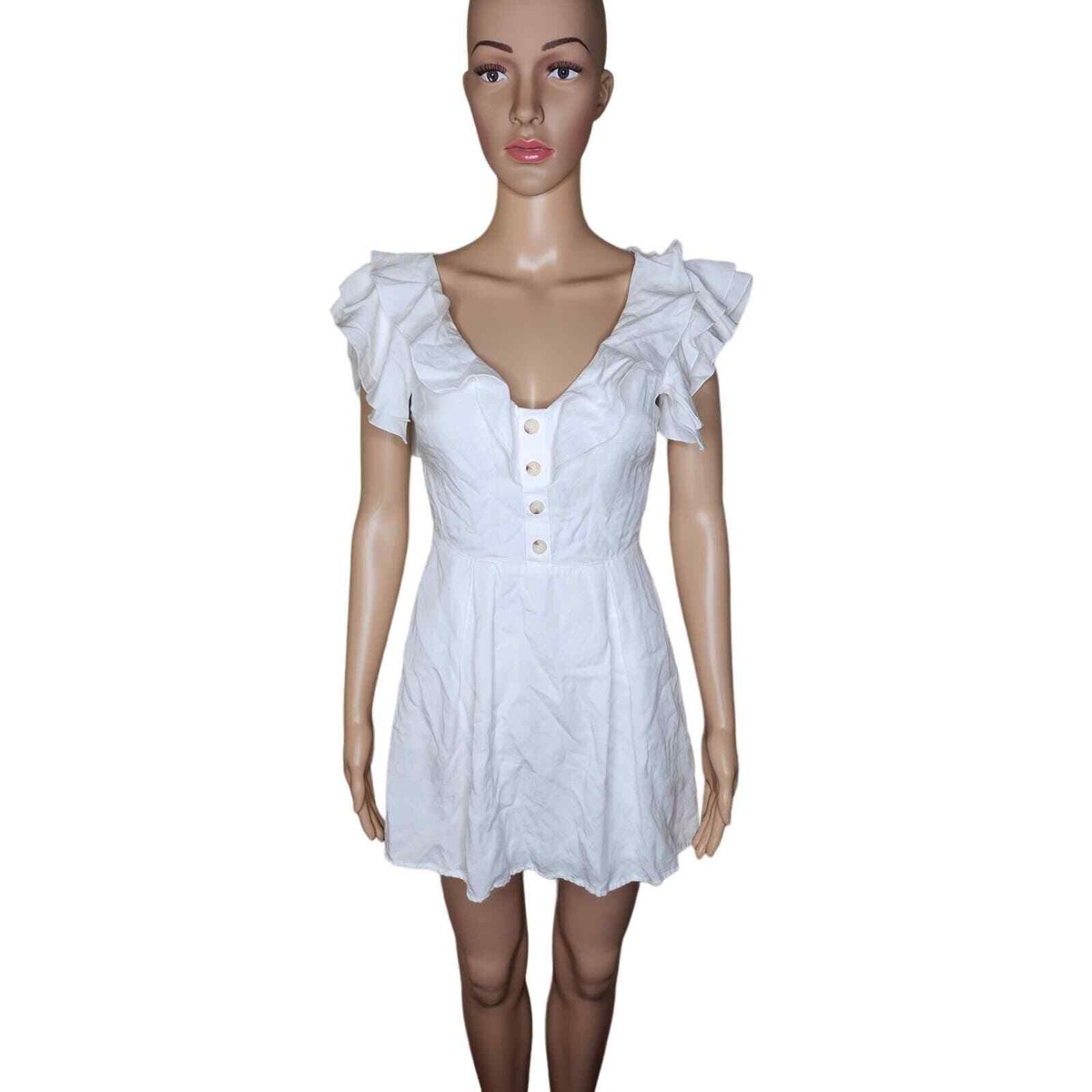 Revolve Privacy Please women's white linen blend ruffled mini dress XS