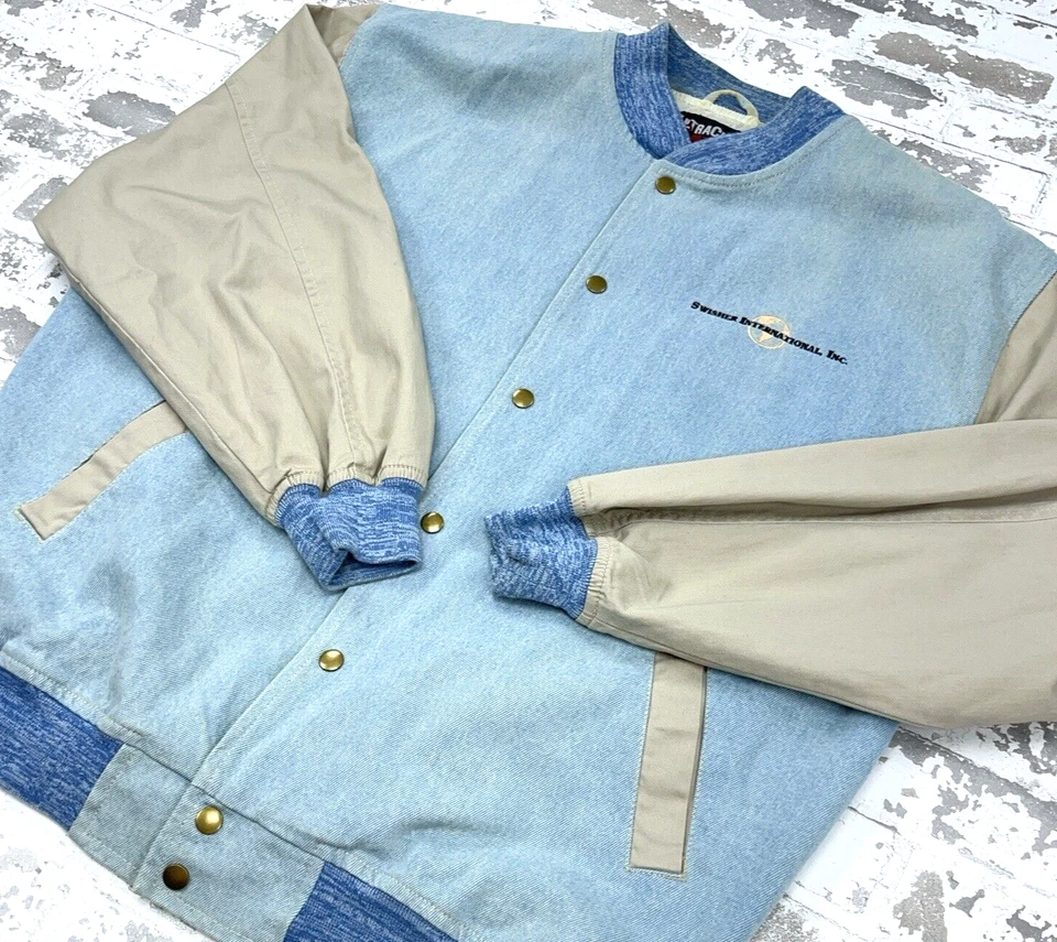 Chaqueta Denim De Colección Hombres Grande Azul Tostado Varsity Letterman Bomber Años 90 Y2K Trabajo Foto 2 de 4