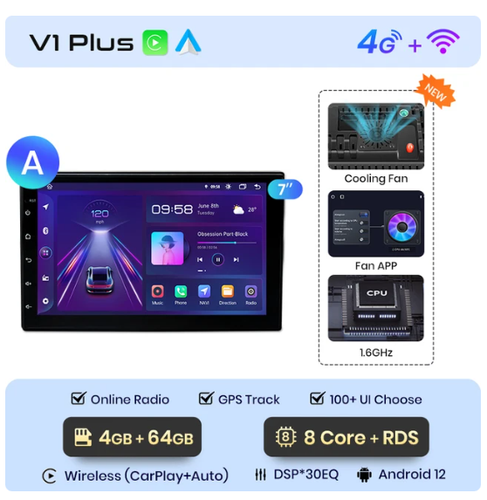 JUNSUN TS874G UK Autoradio universel 4G+64G V1 PLUS GPS Carplay Android auto - Photo 1/3