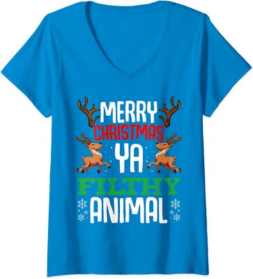 Merry Christmas Ya Filthy Animal Xmas Winter Snow Ladies' V-Neck Tshirt