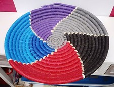 MOROCCAN BERBER HANDWOVEN STRAW  ROUND  BREAD  BASKET  CENTERPIECE 19"