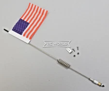 1/10 METAL ANTENNA W/ AMERICAN Flag USA 10" For Trucks, Cars, Boats, -SILVER-