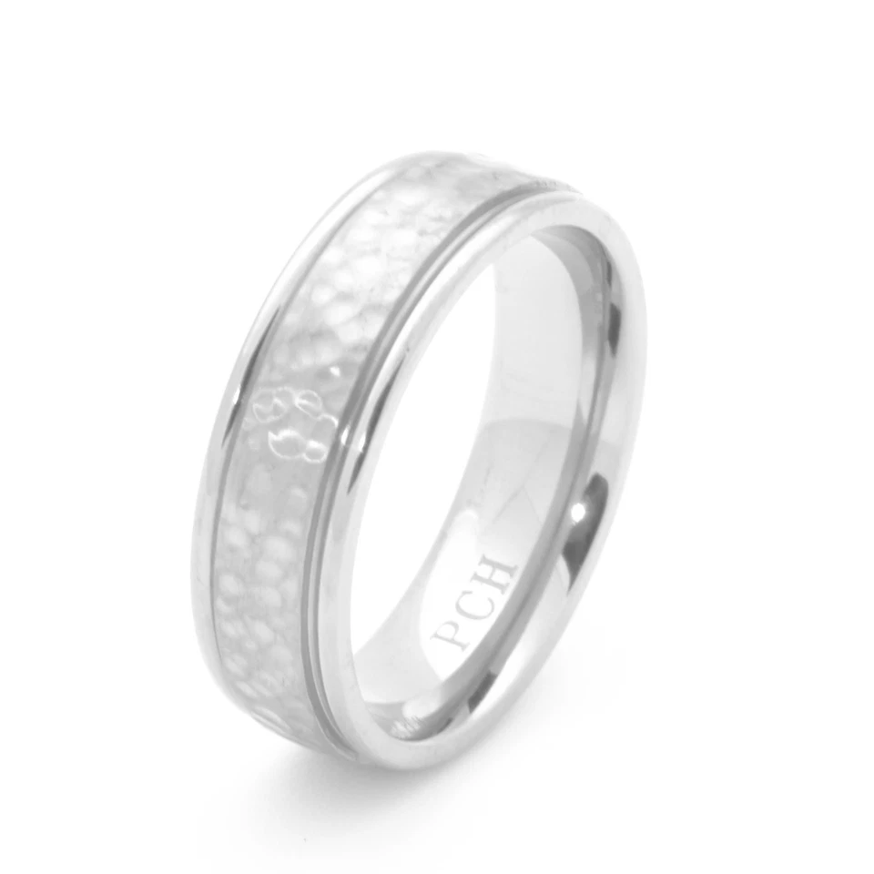 Men's Titanium Wedding Ring With Hammered Finish, 7 MM Comfort Fit Wedding Band - Image 3 of 3