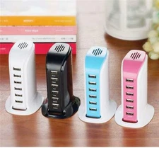 Multi 6 USB Port Desktop Charger Rapid Tower Charging Station Power Adapter 30W