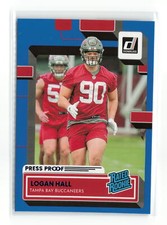 LOGAN HALL #364 2022 DONRUSS BUCCANEERS Blue Press Rated Rookie