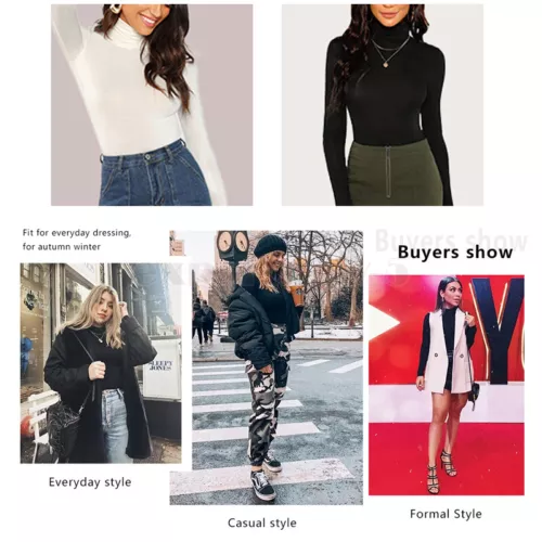Women's Turtleneck Shirts Long Sleeve Basic Ribbed Knitted Top Lightweight S-3XL - Bild 7 von 17