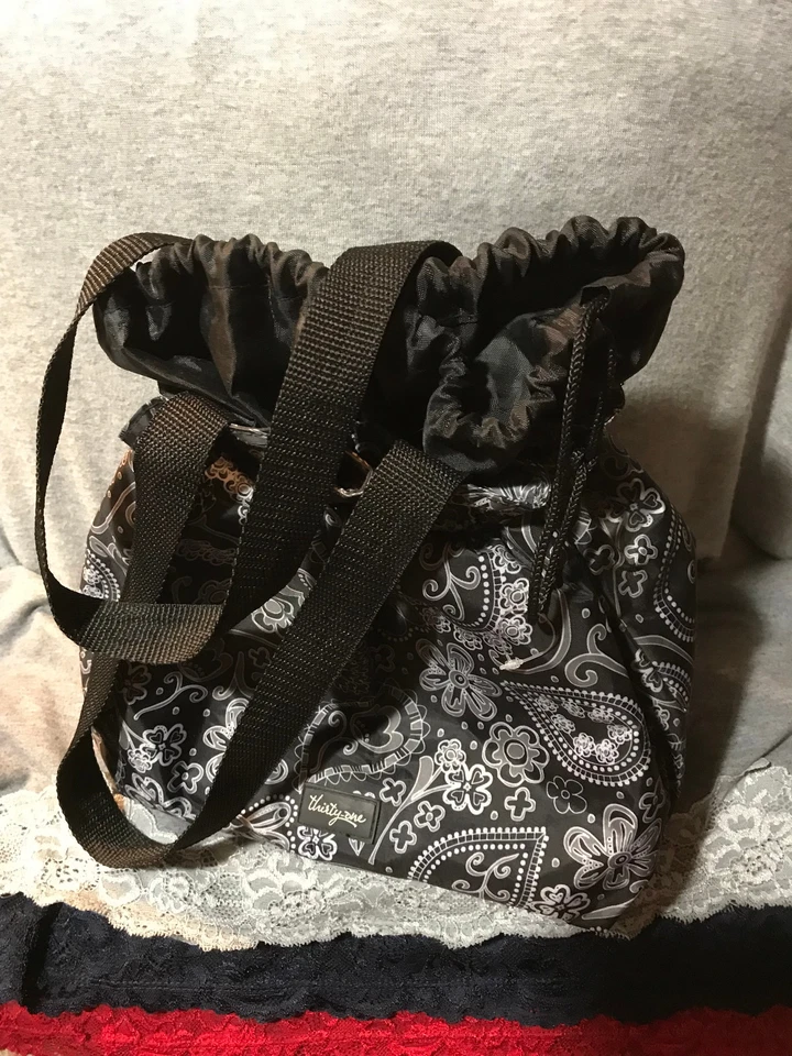 Тридцать один черный и серый мульти нейлона цветочный шнурок сумка с короткими ручками сумочки обед сумка - Изображение 2 из 4