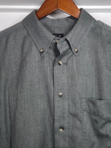 Jos A Bank Travelers Collection L Button Down Shirt Gray Herringbone Long Sleeve - Picture 4 of 6