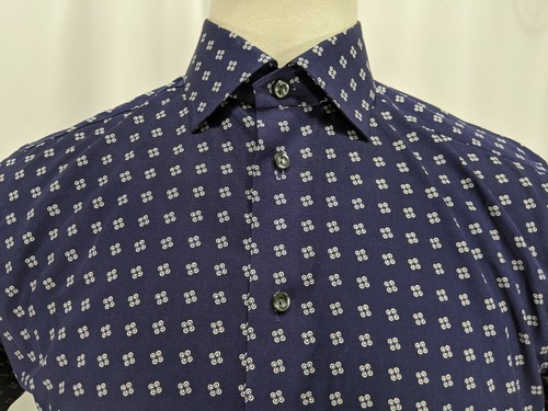 Eton Long Sleeve Navy Geometric Button Up Men's Size 16/41 EUC - Picture 2 of 6