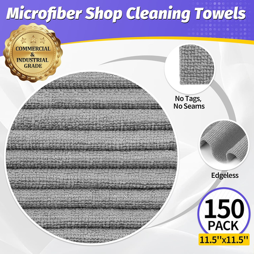Microfiber Cleaning Cloth,150 Pack Grey Cleaning Rags, Bulk All-Purpose Lint-Fre - Picture 2 of 7