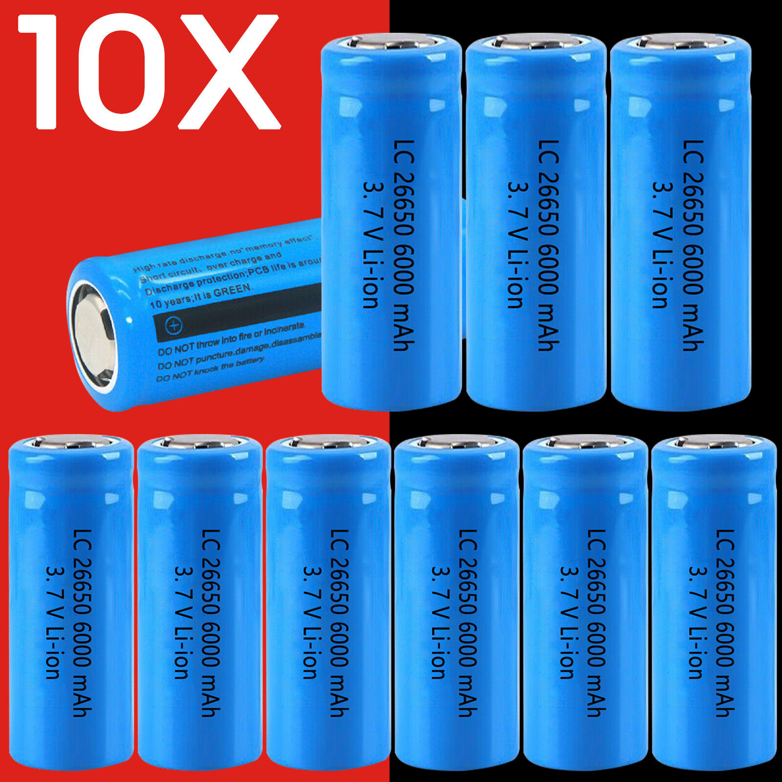 26650 Battery 6000mAh 3.7V Rechargeable Cell Batteries Flashlight Torch