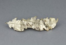 Gold leaf metal barrette curved hair clip leaves 3.5" long stamped textured leaf