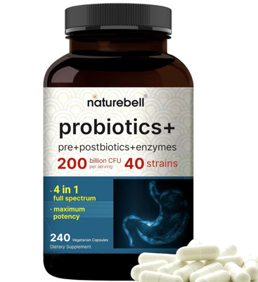   NatureBell Probiotics 200Billion CFU 240 Caps 40Strains 5in1 Synbiotic Bloatin