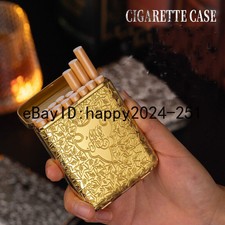Vintage Golden Metal Flip Top Three Open Double Sided Case Cigarette Portable
