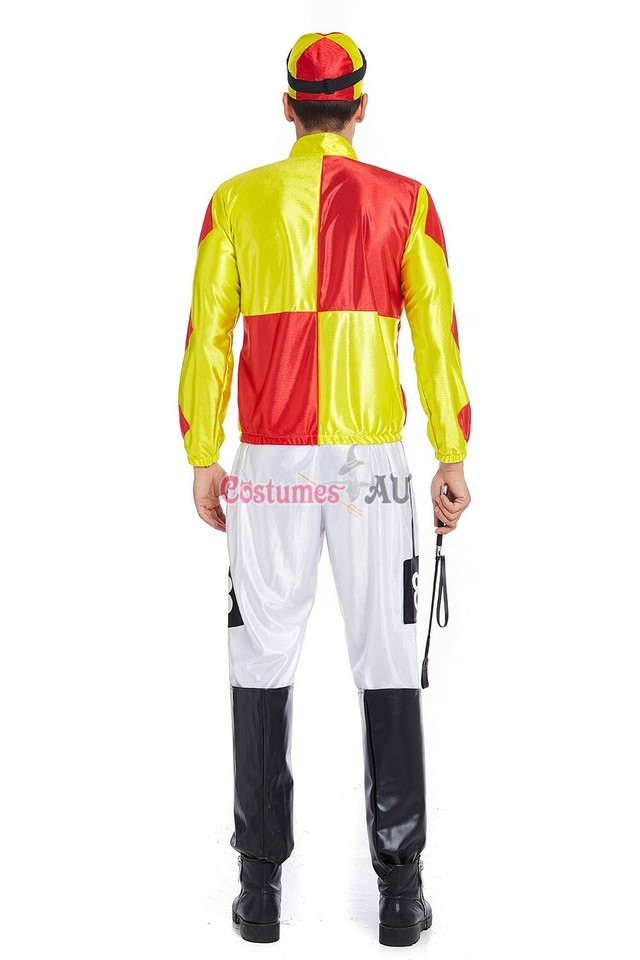 Mens Jockey Horse Costume Racing Rider Melbourne Cup Uniform Goggles ...