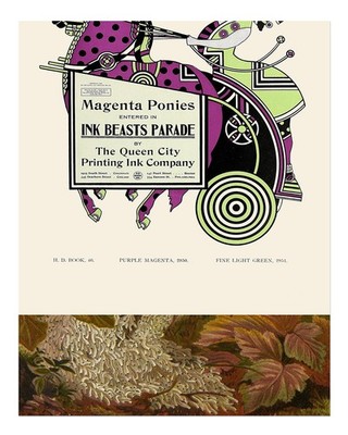 Vintage Art Deco Wandkunst Magenta Ponys Druck Paradeszene Wandkunst