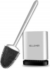 Silicone Toilet Brush, Ventilation Slots Base Holder 1 Pack Silver Flexible Br