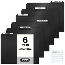 Plastic Black 3tab Folders 6 Pack Sturdy 1/3 Tab File Folders For 8.5x11 Docum