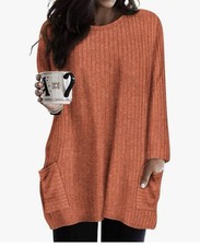 Amazon Brand Shirt Long Sleeve Tunic Tops for Women Size Xl Orange Knit