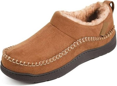 Mens Moccasin Slippers Indoor Outdoor House Slippers Warm Plush Fuzzy Memory ...
