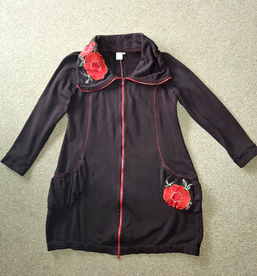 Deerberg Sweat Jacke Mantel Gr. XL Dunkles Rotbraun Blumenapplikation Taschen!!