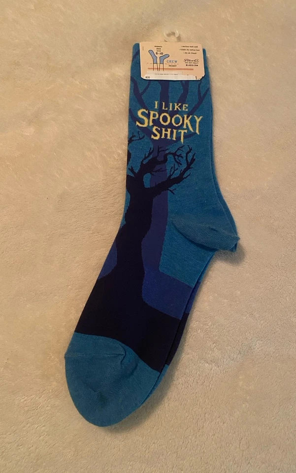 Calcetines I Like Spooky Sh*t para mujer azules Q talla 5-10, algodón peinado suave, nuevos. Foto 2 de 4