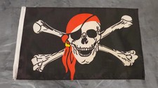 Fahne Flagge Pirat - Totenkopf - Rotes Kopftuch - Stockfahne - 30 x 45 cm