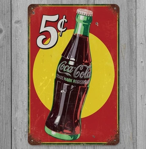 Coca-Cola Five Cents 8 x 12 Vintage Novelty Metal Sign Made In USA New!