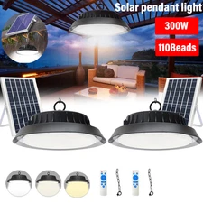 2PCS 300W Solar Power Pendant Lights Garage Shop Lamp For Shed Barn Gazebo Yard