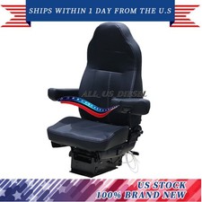 High Back Truck Tractor Seat With Arm Rests  Adjustable Black Leather Universal