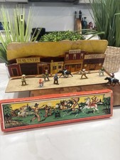 Vtg Johillco Cowboy Series 301X John Hill Town Playset Box Lead Figure Backdrop