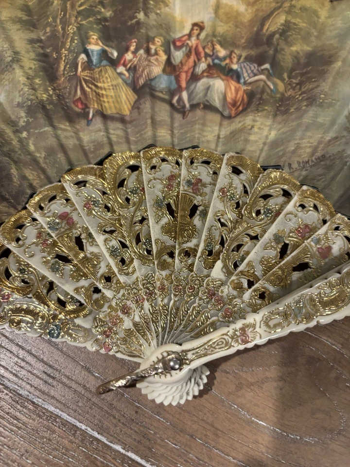 Abanico de boda colonial vintage/antiguo | Raro y coleccionable Foto 3 de 4