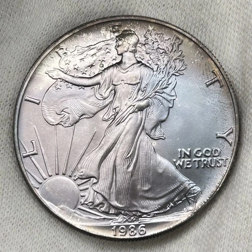 1986 $1 American Silver Eagle 1 oz Fine .999 Bullion Coin - FIRST YEAR! TONING!