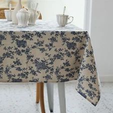 Pastoral Rectangle Tablecloth - 60 x 84 Inch - Beige Linen Table Cloth - Wash...