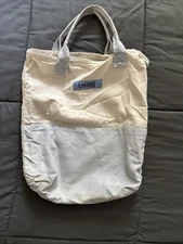 Martha Stewart Living Tote Bag Blue Beige Canvas Reusable Shopping Eco Friendly